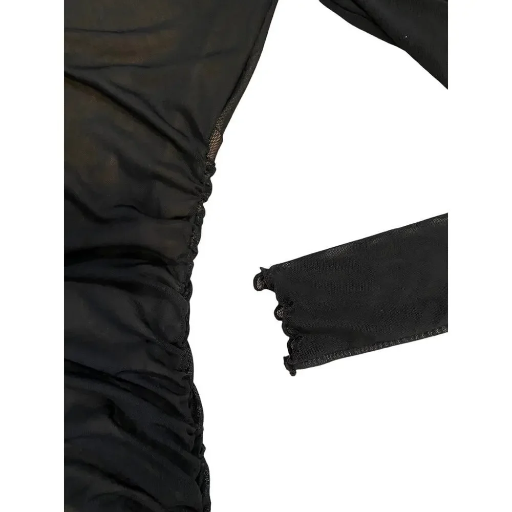 Bp Black Long Sleeve Mesh Mini Dress size XSMALL - 23 - Picture 7 of 11